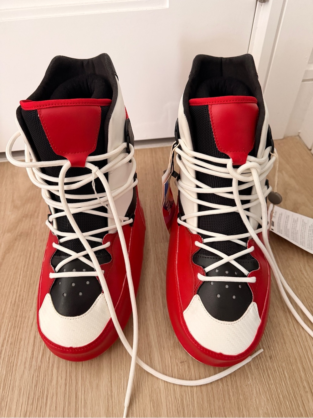 Moon Boot Kids High-Top Sneakers in Red, Black & White